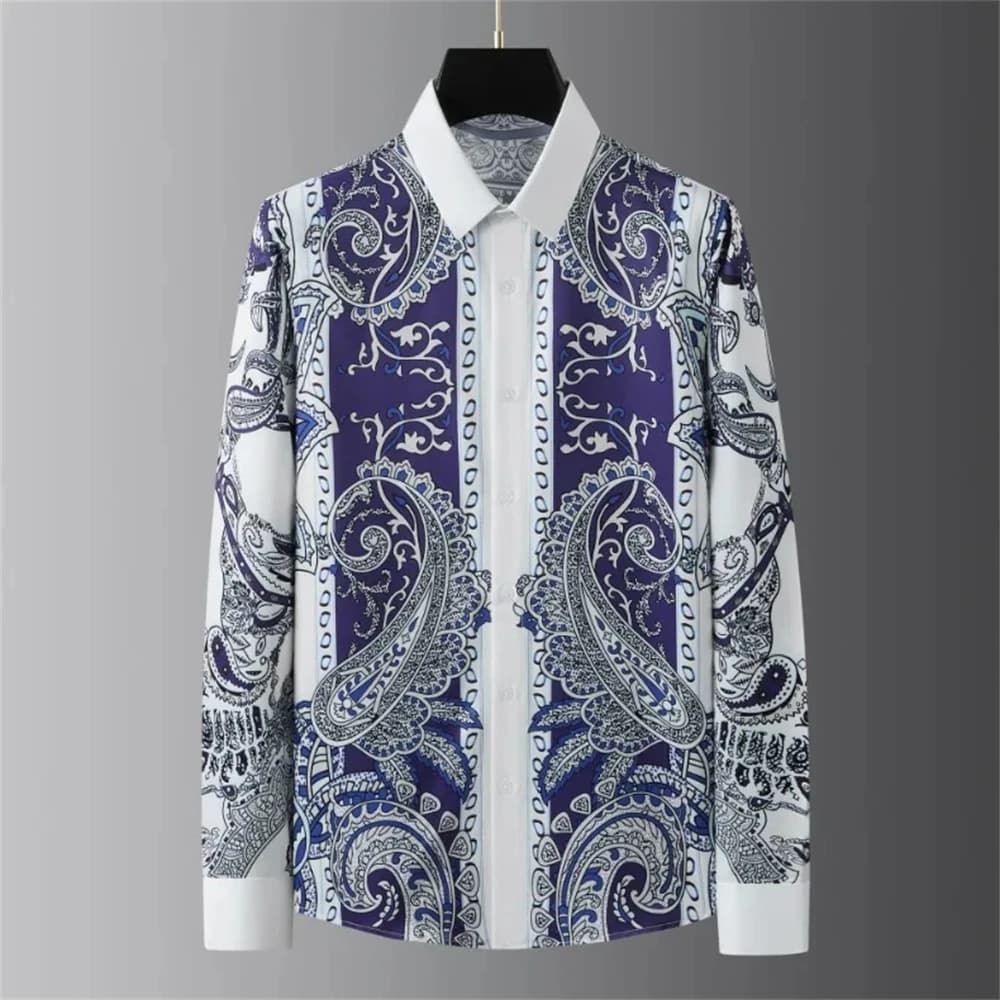 Luxury Printed Shirt Men's Long Sleeve Slim Casual Shirt High Quality Fashionable Popular Extra Large Size No-Iron Men's XS-6XL image