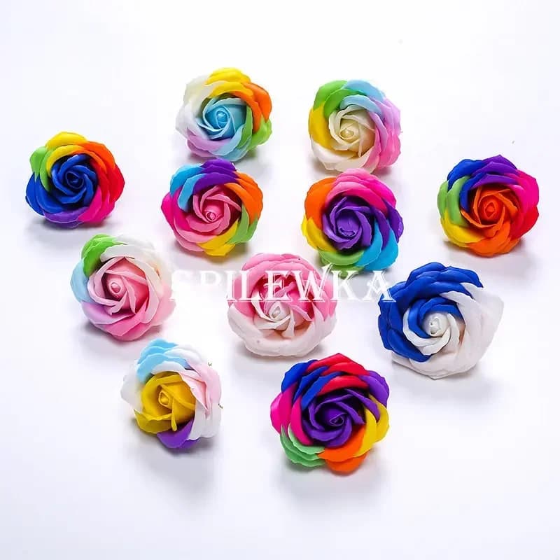 Spilewka 6X7cm Colorful Rose Artificial Flower 25pcs DIY Wedding Valentine Gift Home Decoration Rainbow Bouquet  Accessories