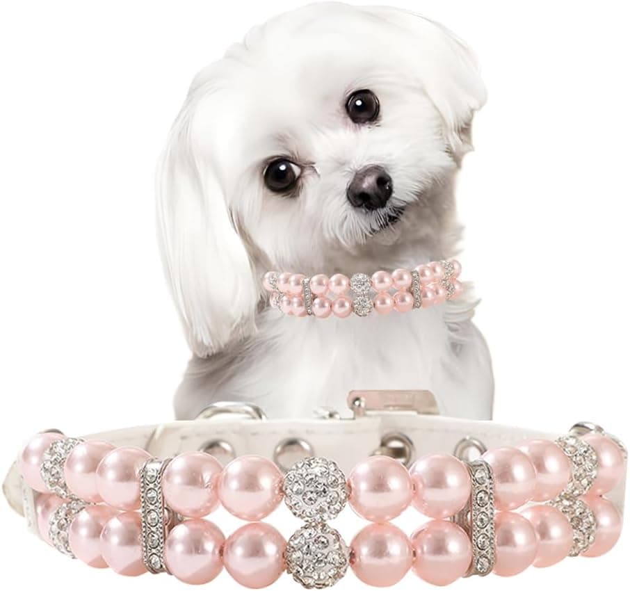 Dog Pearl Necklace Collars Pink Luxury Bling