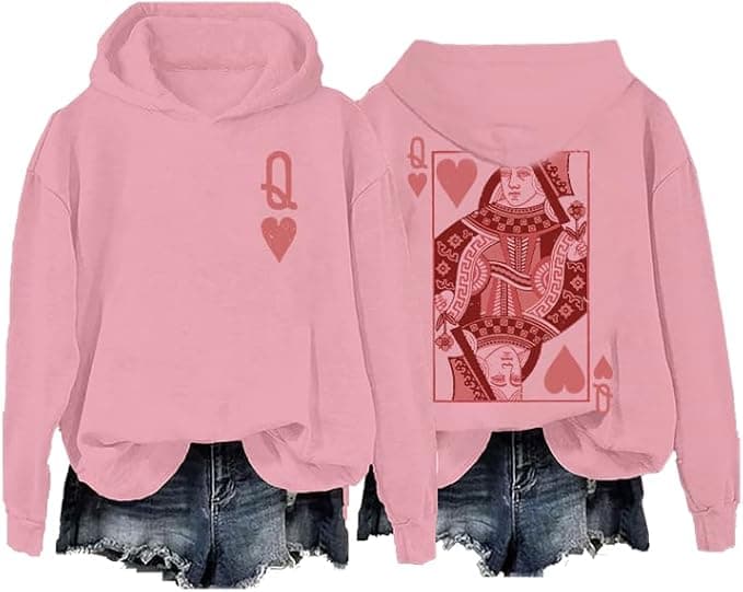Queen of Hearts Sweatshirt Graphic Hoodie for Women