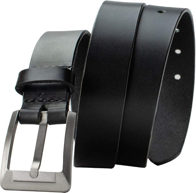 Men's Dress Belt Unique Buckle Minimalist Square Sculptural Titanium 32mm