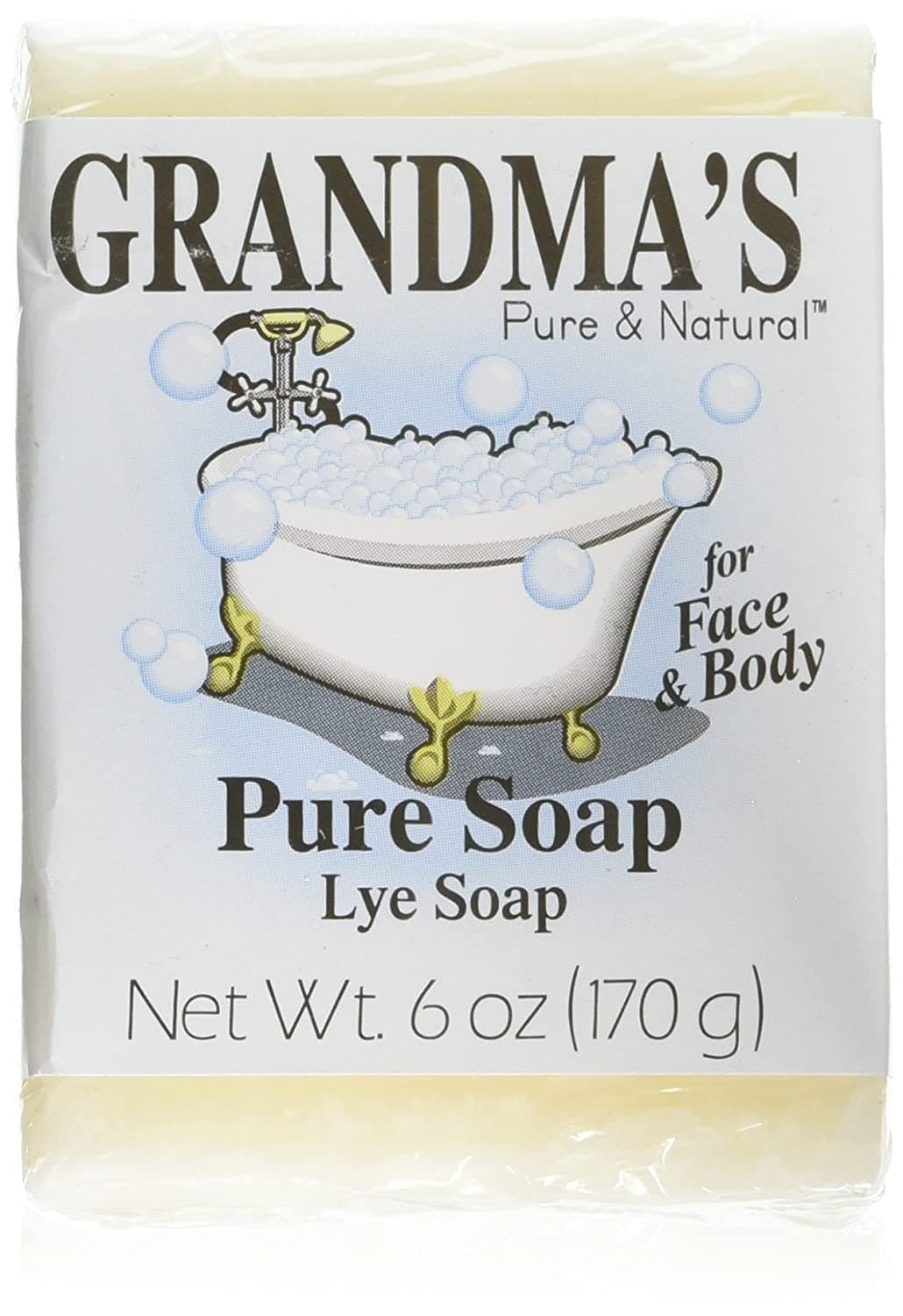 Grandma's Pure Lye Soap Bar – 6.0 oz Unscented Face & Body