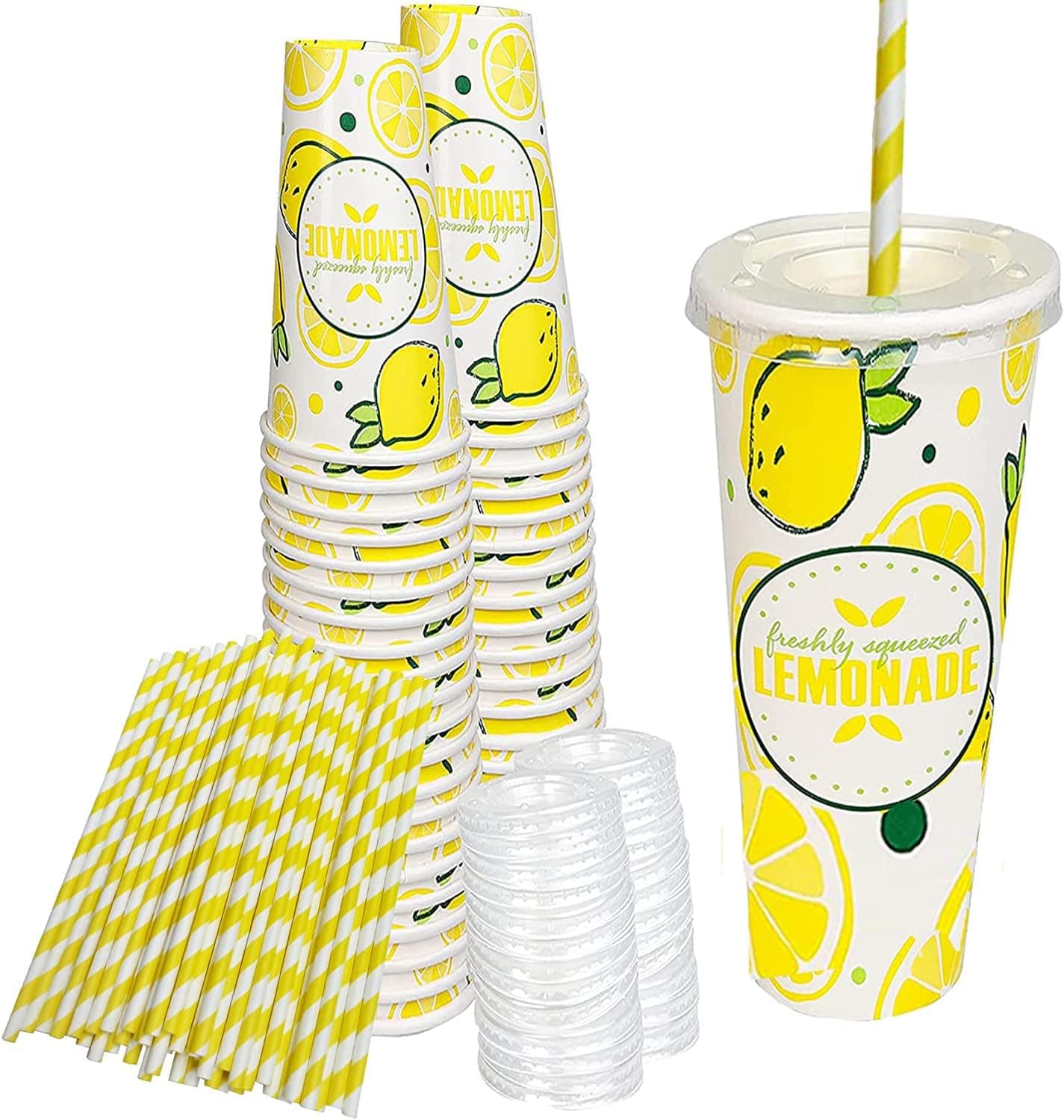 Lemonade Cups Set 50 with Lids & Straws