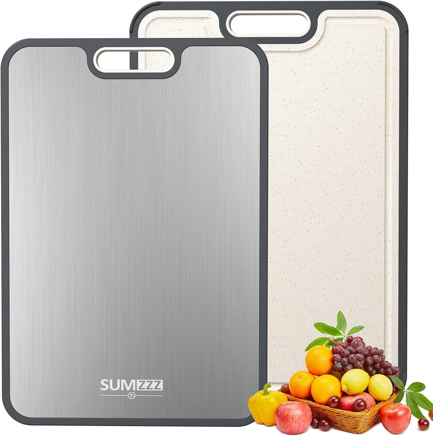Sumzzz 2-in-1 Titanium Cutting Board – Double-Sided Pure Titanium + PP, Large 16" × 11" image