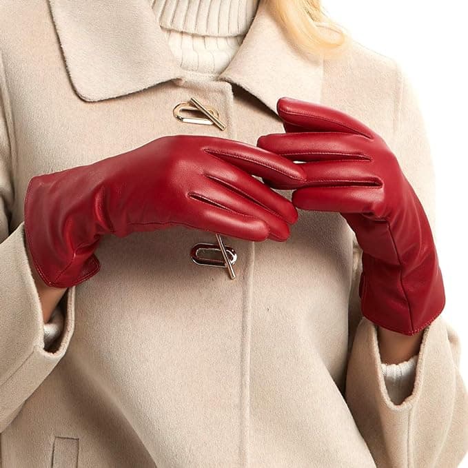Womens Leather Gloves Cashmere Lined Touchscreen Warm