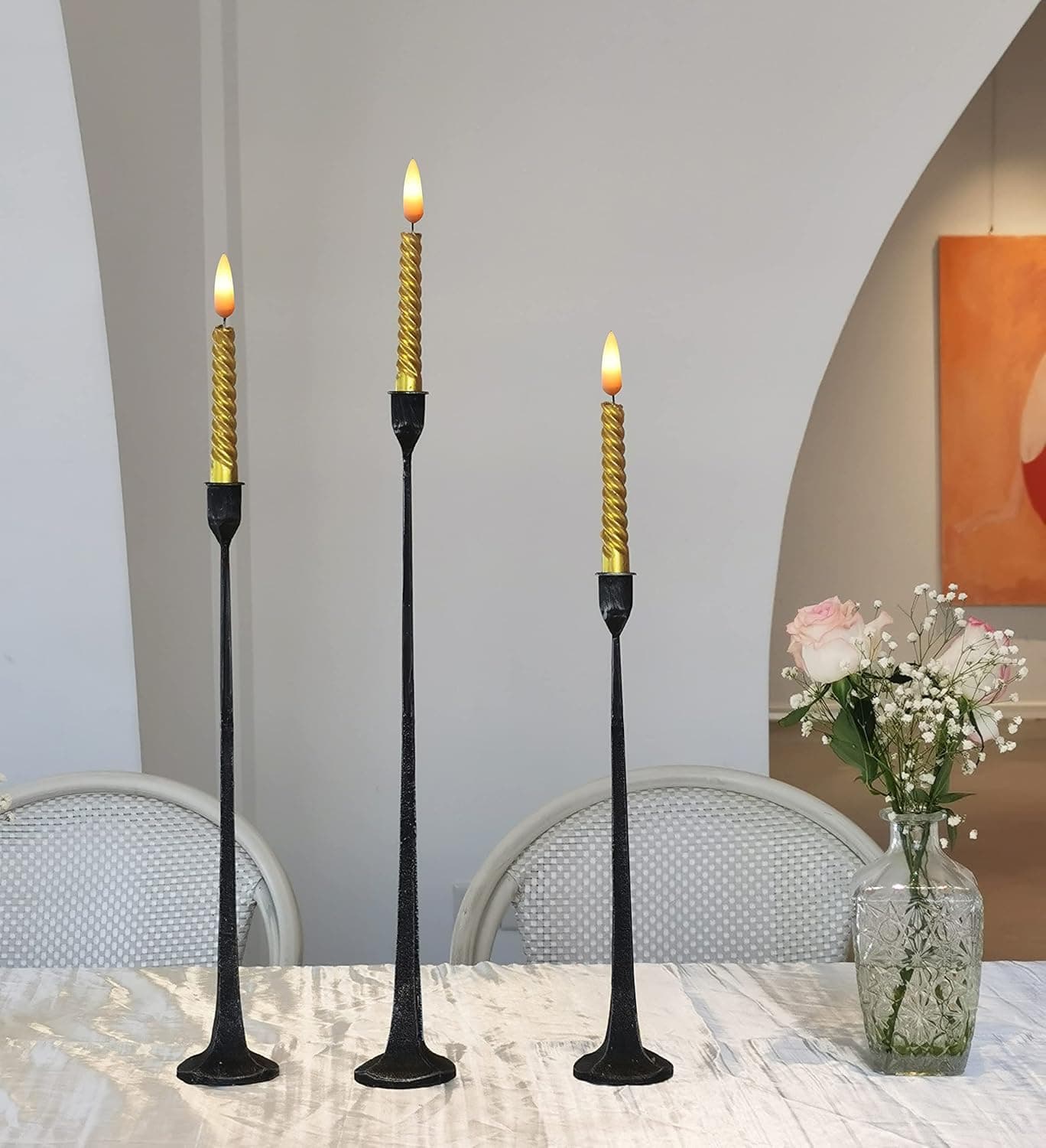 Wrought Iron Candle Holders Decorative Set of 3
