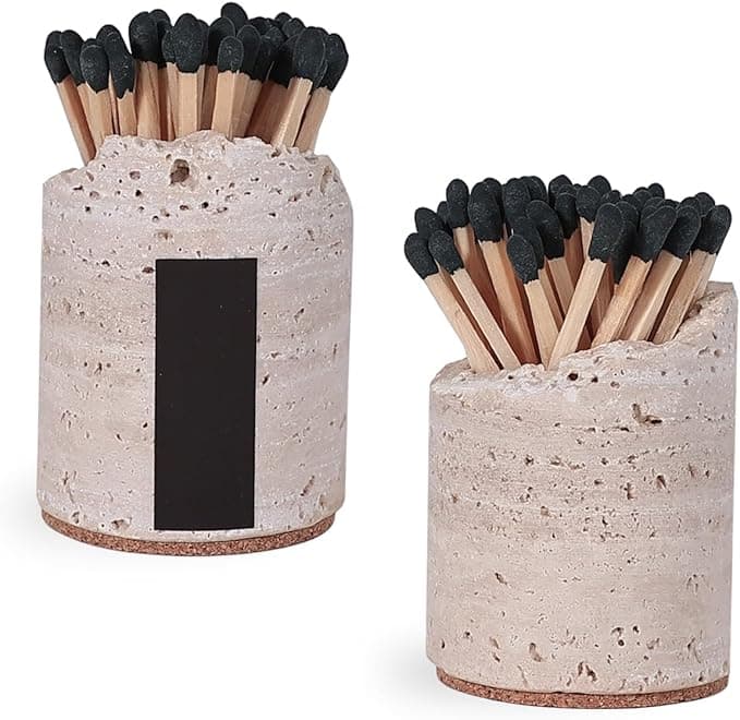 Match Holder and Striker Set Travertine Decorative 2 Pack