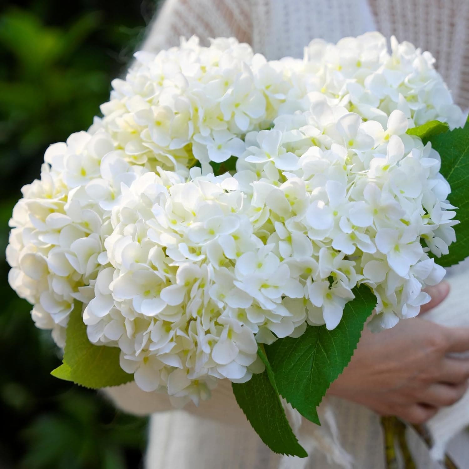 Silk Hydrangea Flowers 5pcs Realistic Faux Cream White
