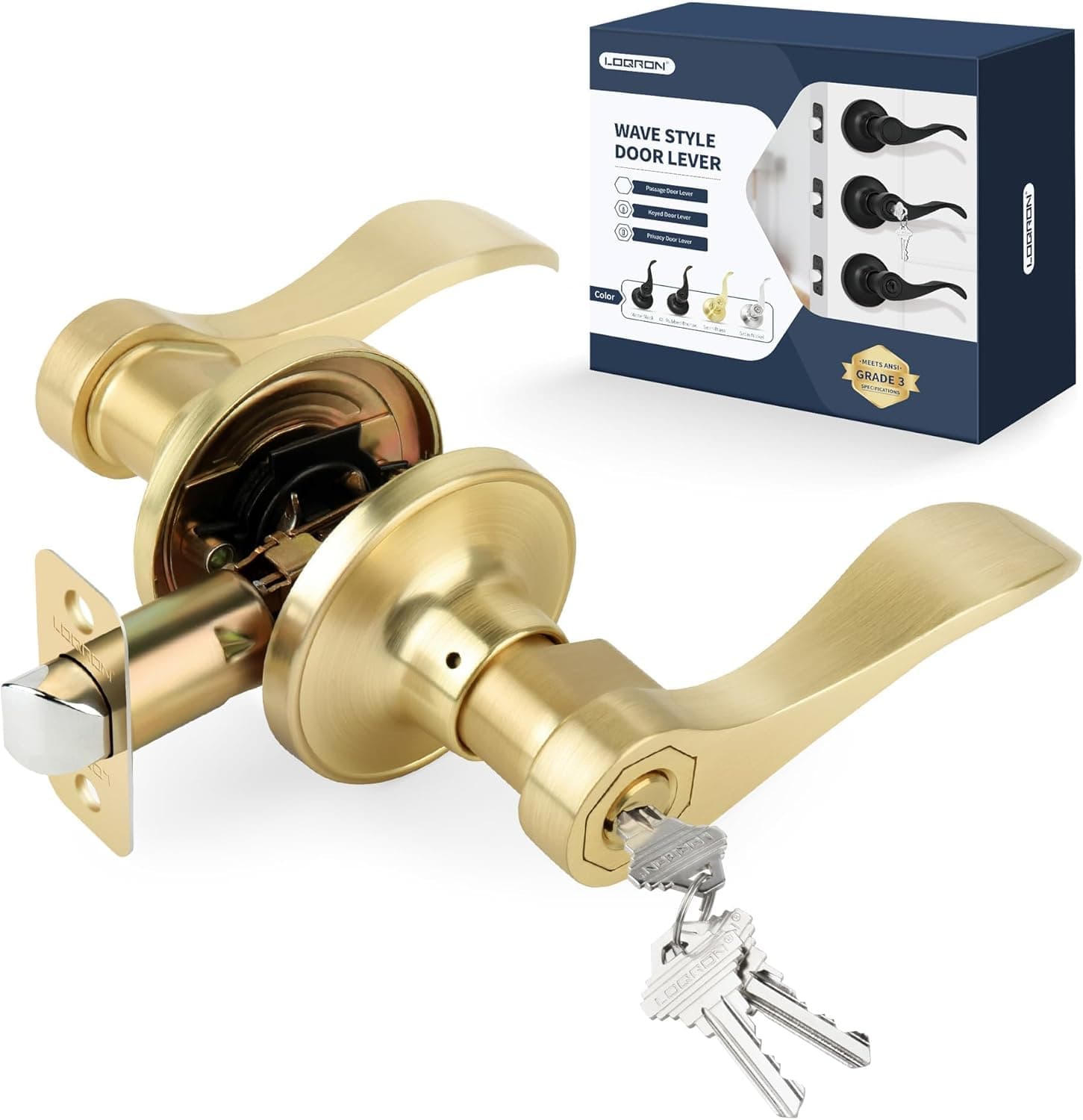 Wave Gold Door Handles with Lock & Key