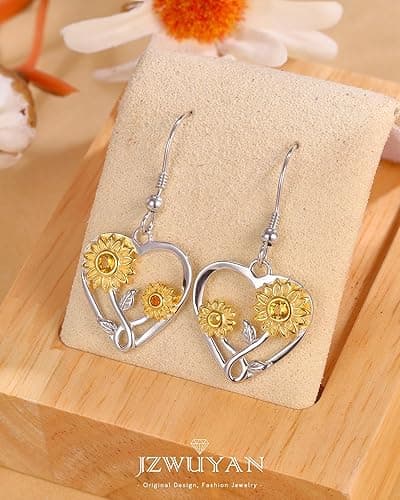 Earrings Sunflower Sterling Silver Dangle Earrings